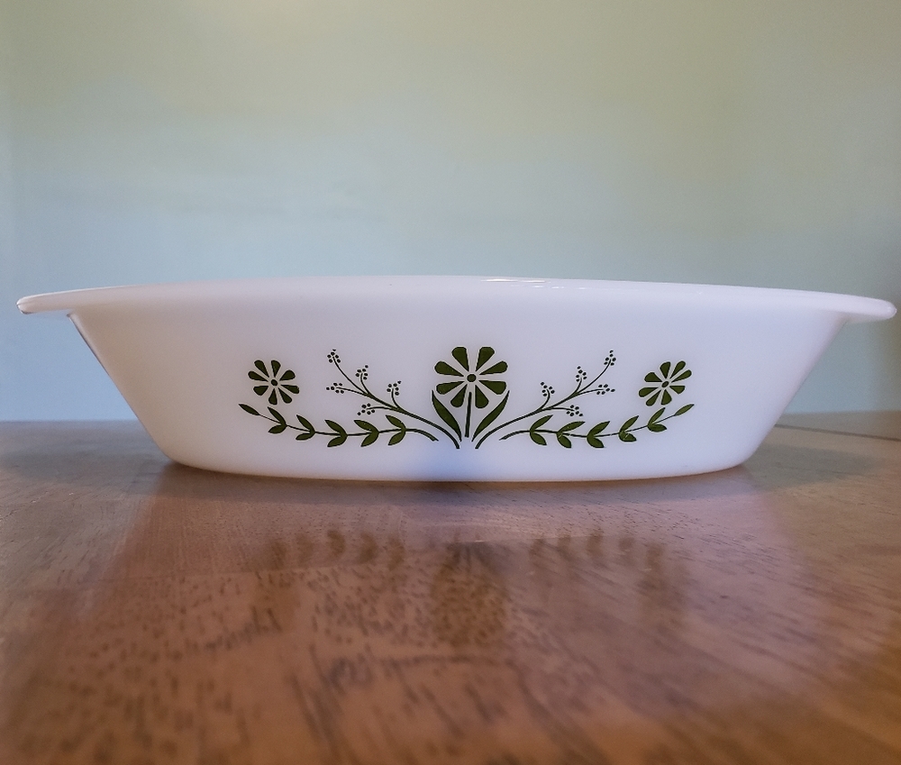 Vintage Glasbake Green Daisy Casserole Dish